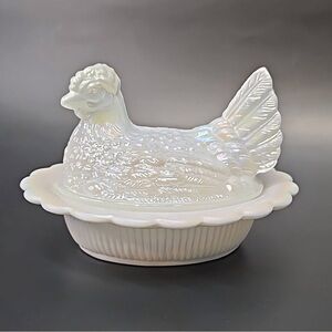 6” Mosser Milk Carnival Hen on a Nest